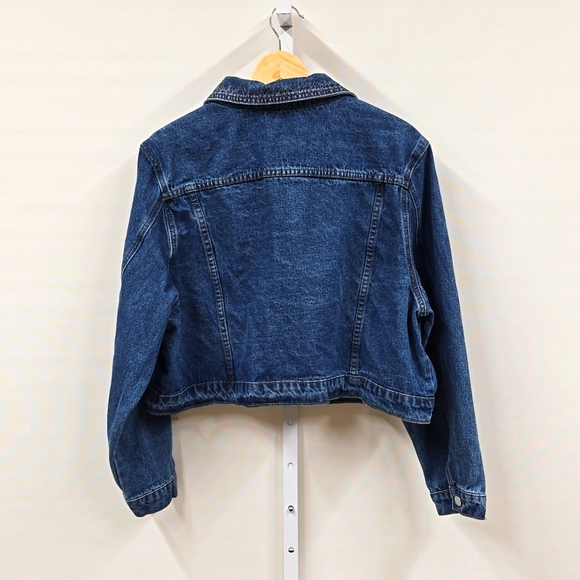 Cropped Denim Jacket with Embroidery Detail Collar - Picture 3 of 4